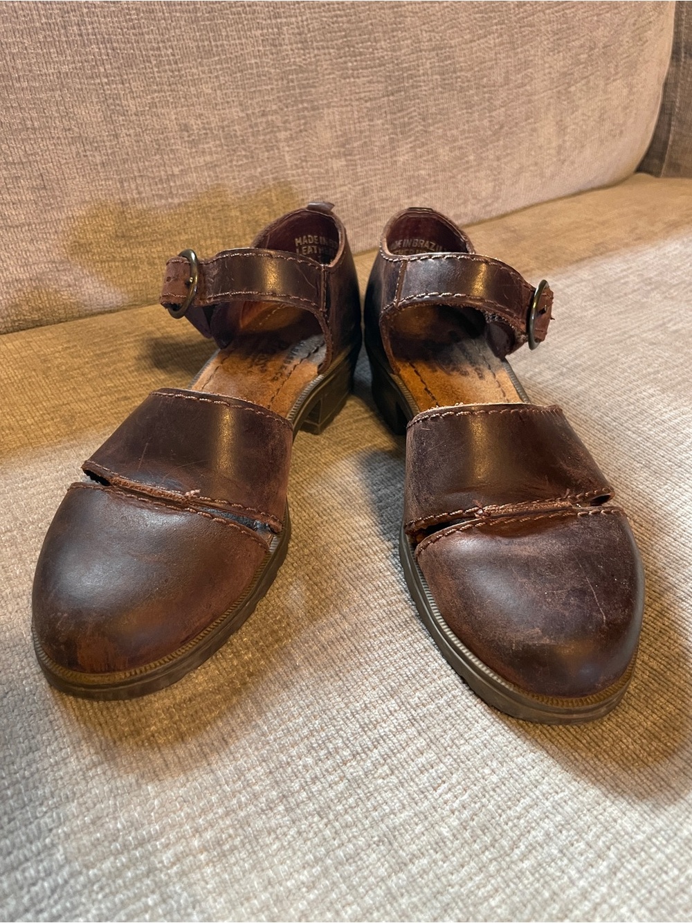 Brown Leather Bass Mary Jane Heeled Shoes Size 5.5